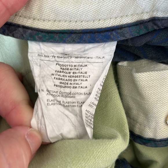 Etro Cotton Mint Branded Leather Straight Leg Denim Jeans - Picture 10 of 14